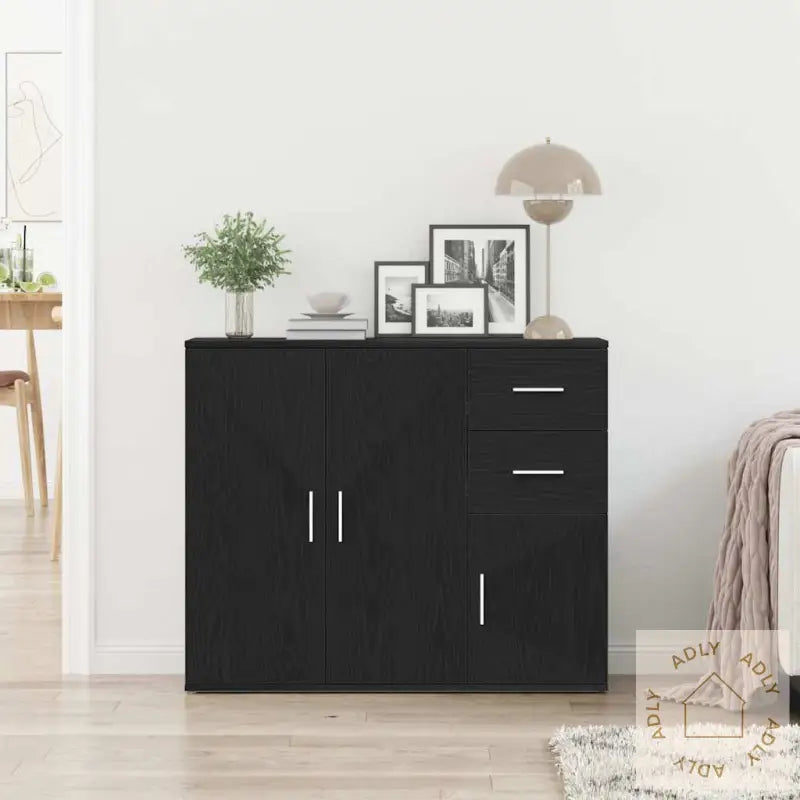 Skjenk Svart Eik 91X29,5X75 Cm Konstruert Tre