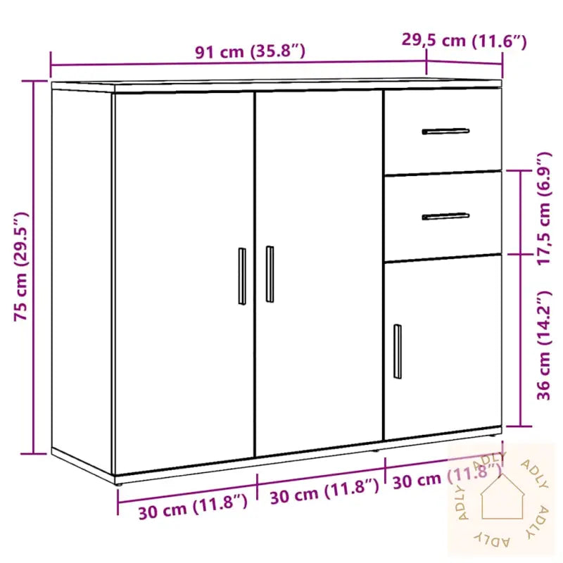 Skjenk Svart Eik 91X29,5X75 Cm Konstruert Tre