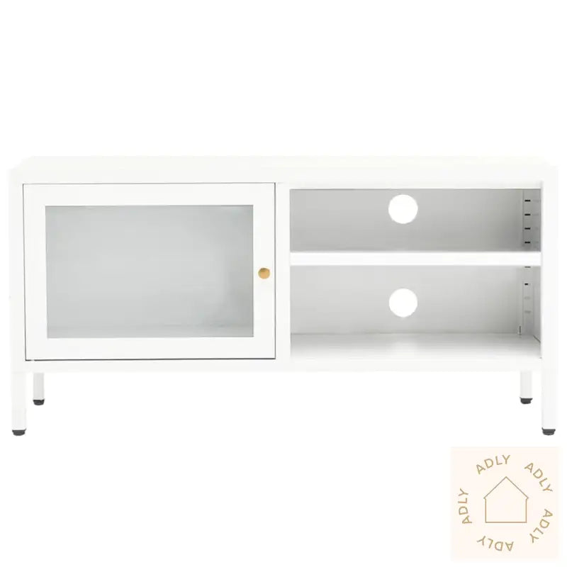 Tv-Benk Hvit 90X30X44 Cm Stål Og Glass