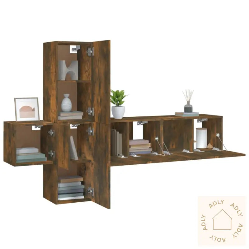 Tv-Skapsett 5 Deler Røkt Eik Konstruert Tre