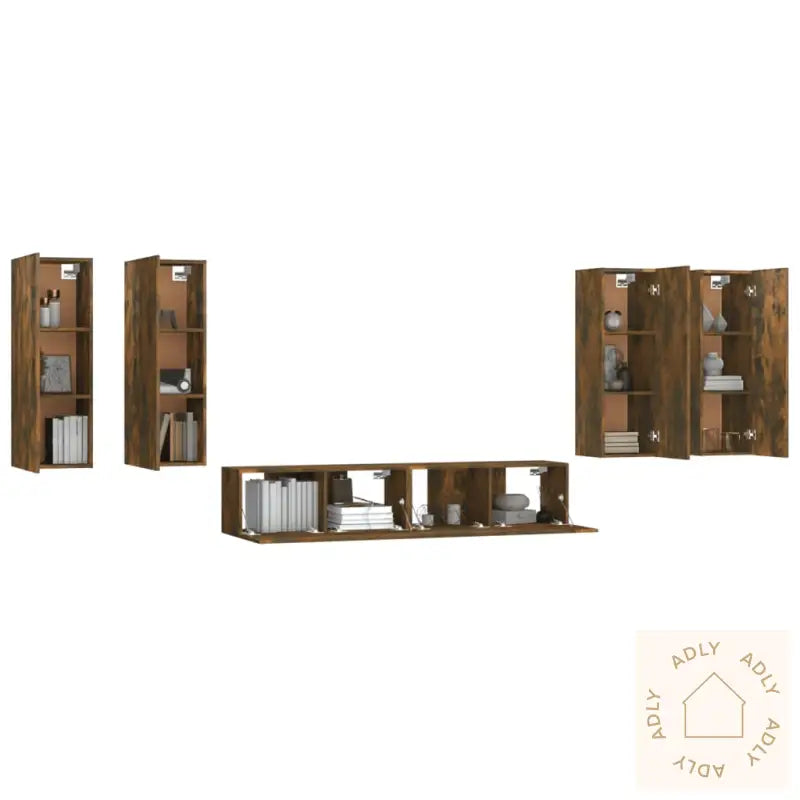 Tv-Skapsett 6 Deler Røkt Eik Konstruert Tre