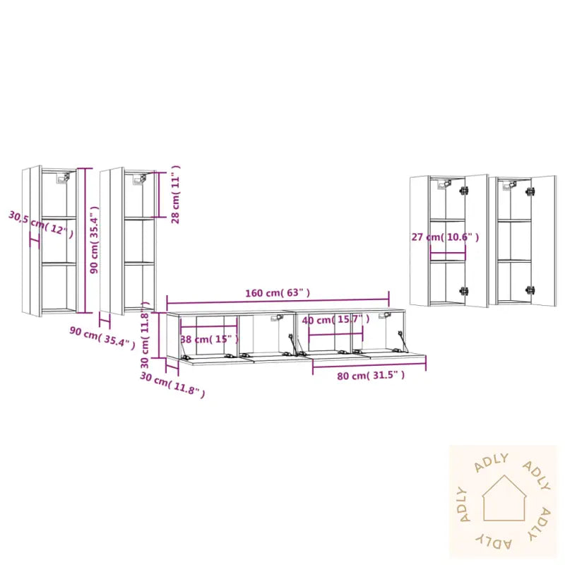 Tv-Skapsett 6 Deler Røkt Eik Konstruert Tre