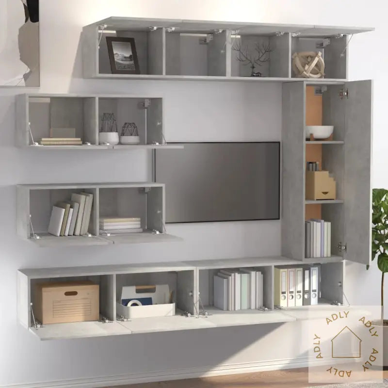 Tv-Skapsett 7 Deler Betonggrå Konstruert Tre