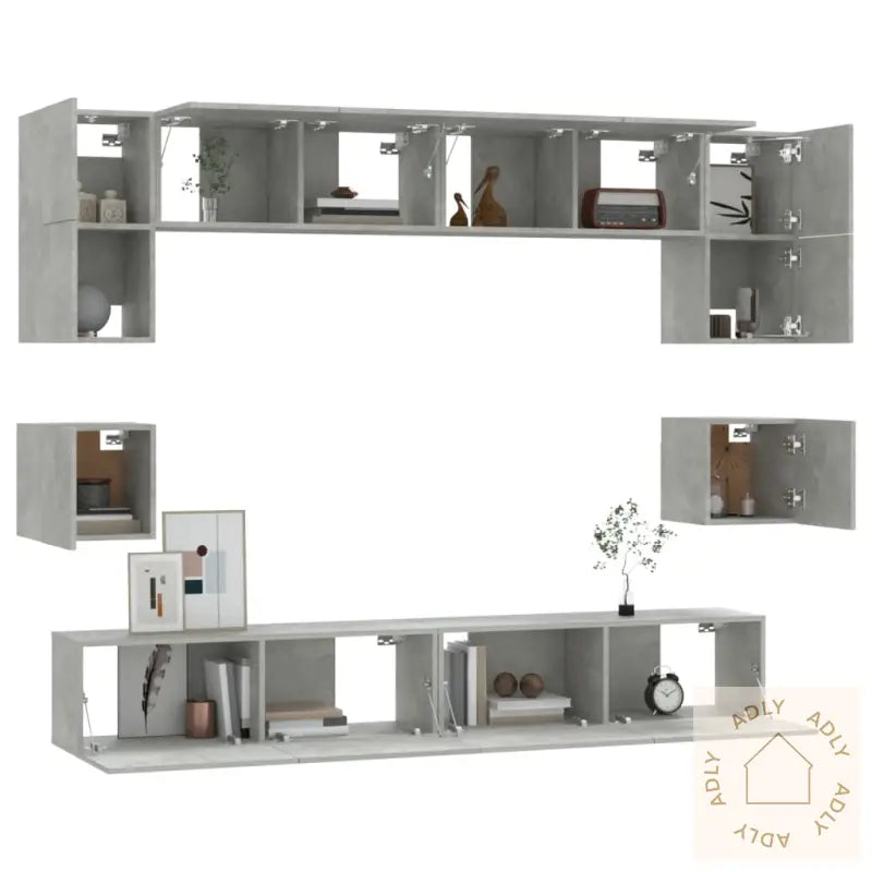 Tv-Skapsett 8 Deler Betonggrå Konstruert Tre