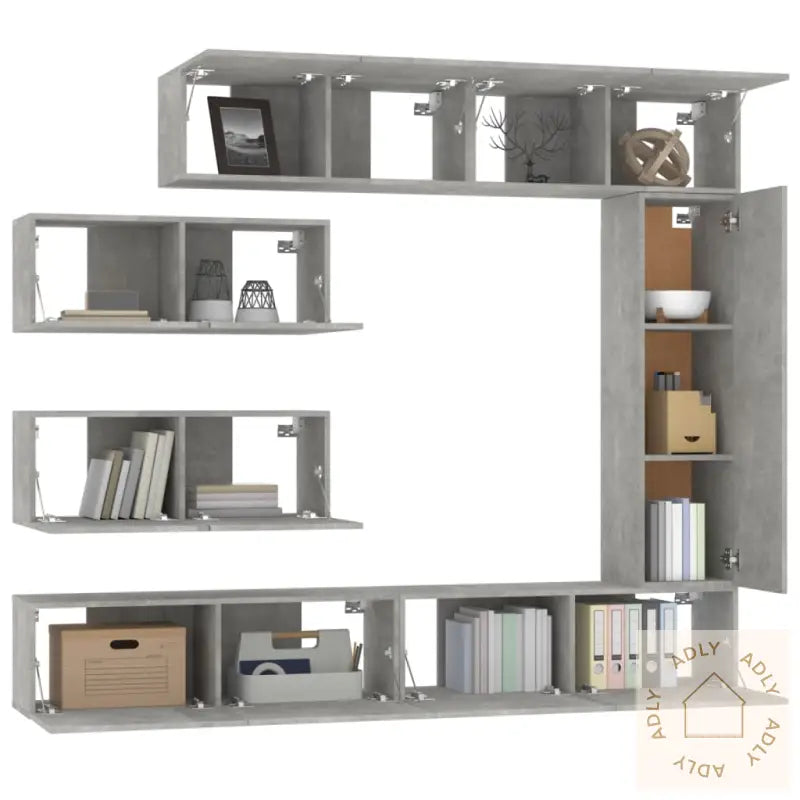 Tv-Skapsett 7 Deler Betonggrå Konstruert Tre