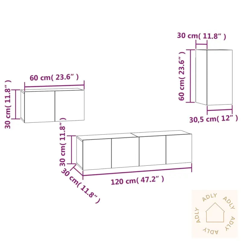 Tv-Skapsett 4 Deler Grå Sonoma Konstruert Tre