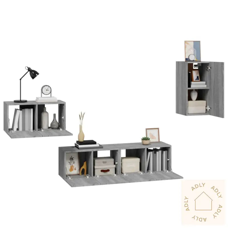 Tv-Skapsett 4 Deler Grå Sonoma Konstruert Tre