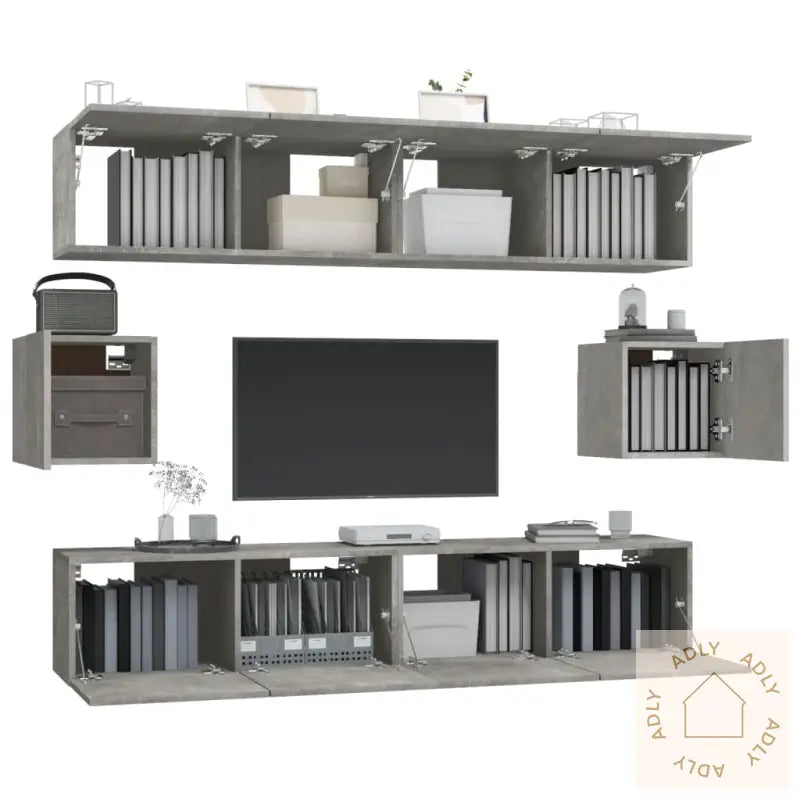 Tv-Skapsett 6 Deler Betonggrå Konstruert Tre