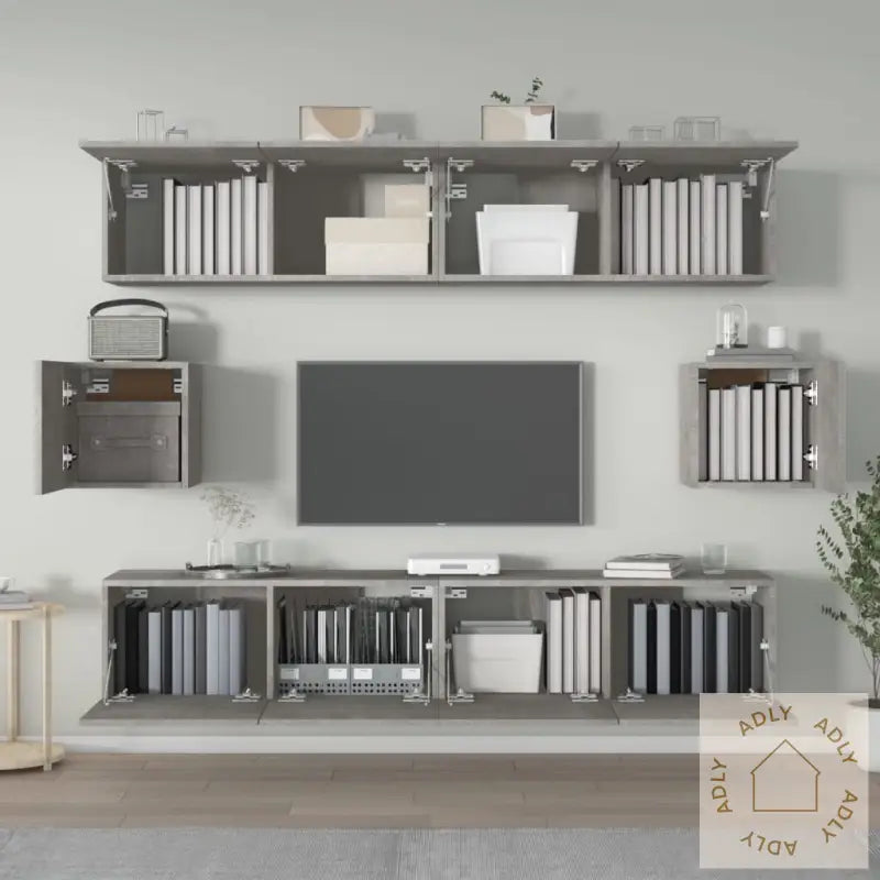 Tv-Skapsett 6 Deler Betonggrå Konstruert Tre