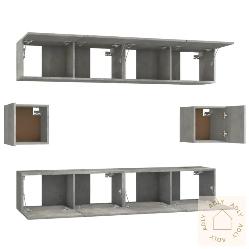 Tv-Skapsett 6 Deler Betonggrå Konstruert Tre