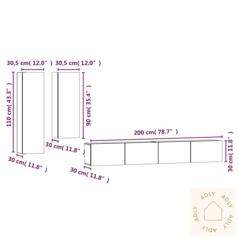 Tv-Skapsett 4 Deler Røkt Eik Konstruert Tre