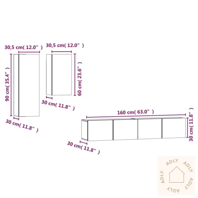 Tv-Benksett 4 Deler Hvit Konstruert Tre