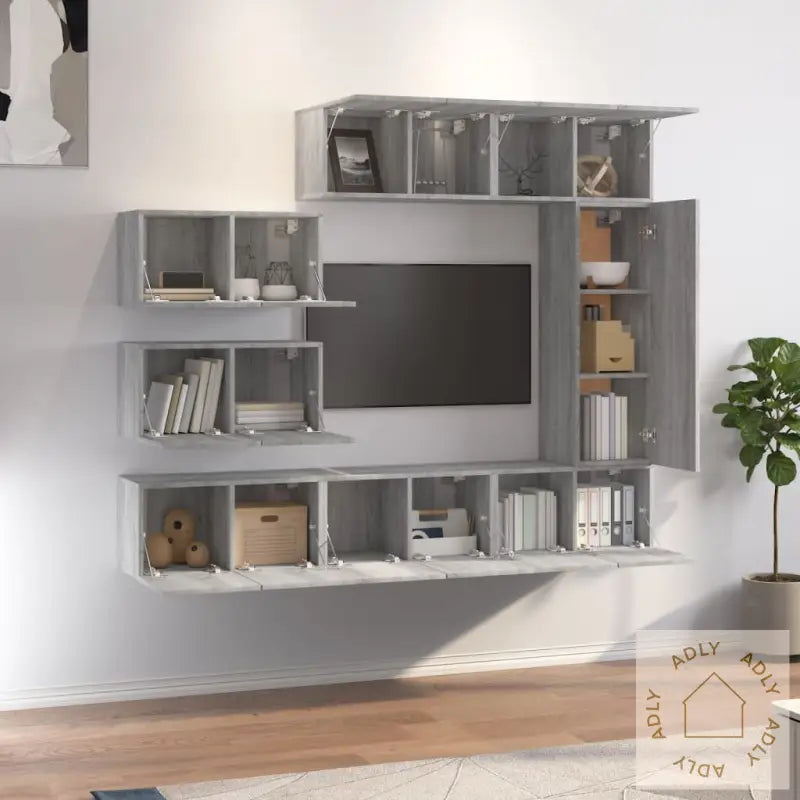 Tv-Skapsett 8 Deler Grå Sonoma Konstruert Tre