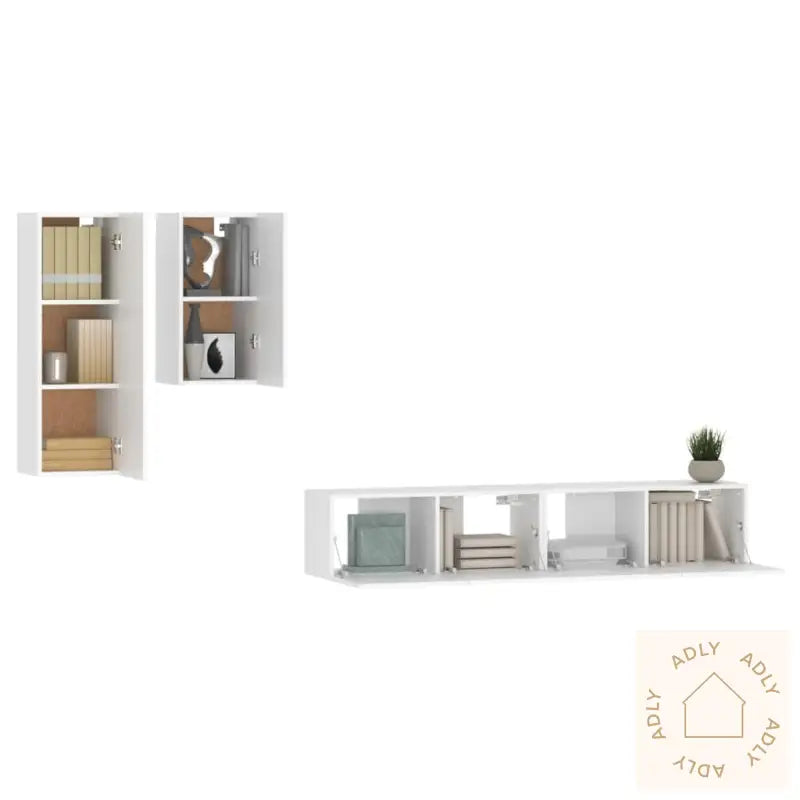 Tv-Benksett 4 Deler Hvit Konstruert Tre