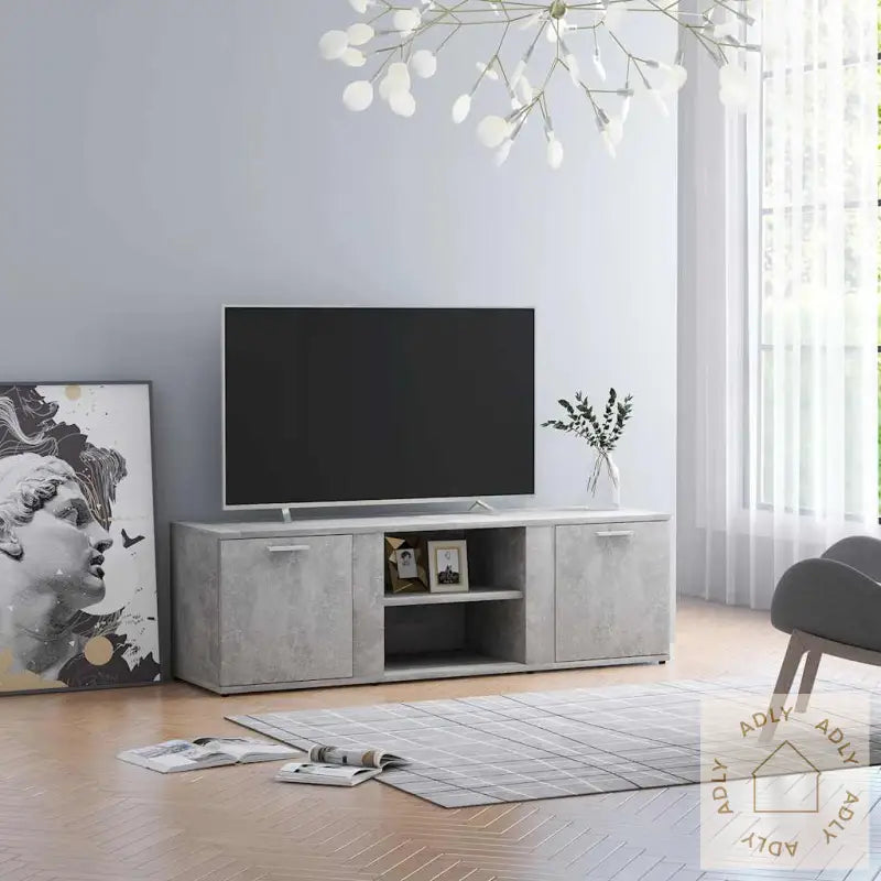 Tv-Benk Betonggrå 120X34X37 Cm Konstruert Tre