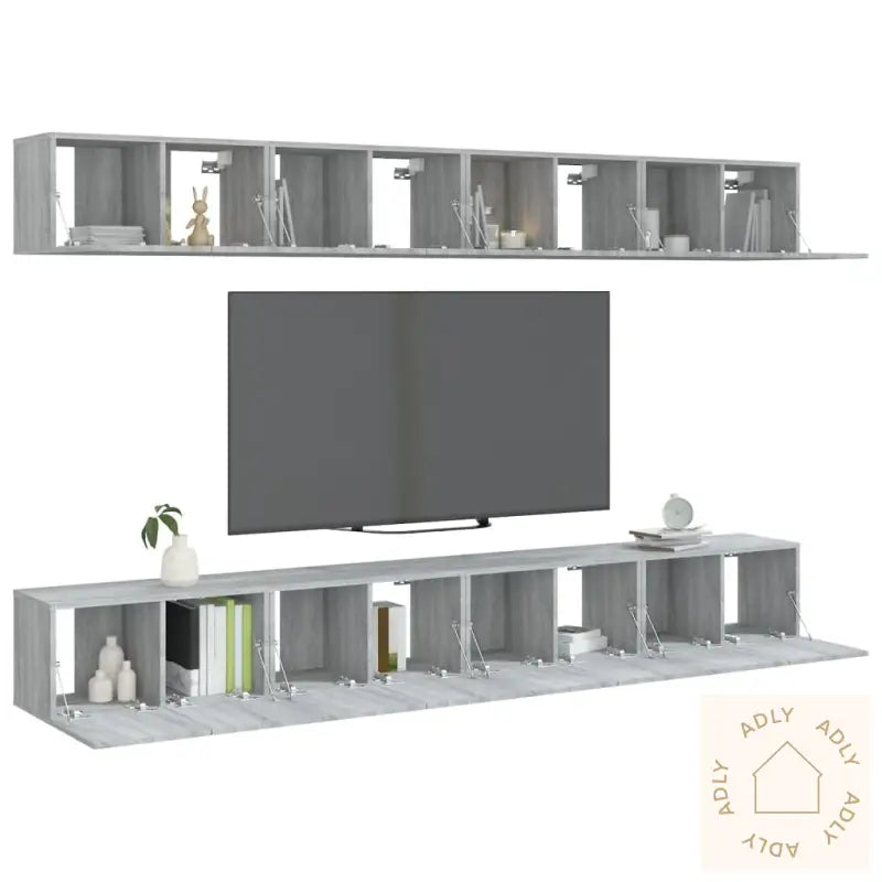 Tv-Benker 8 Stk Grå Sonoma 60X30X30 Cm Konstruert Tre