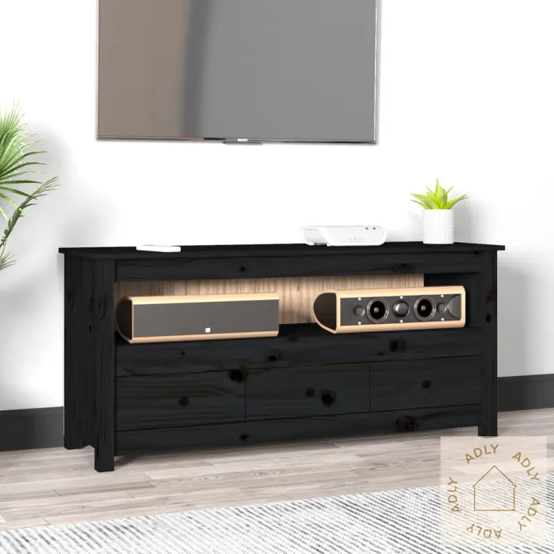 Tv-Benk Svart 114X35X52 Cm Heltre Furu