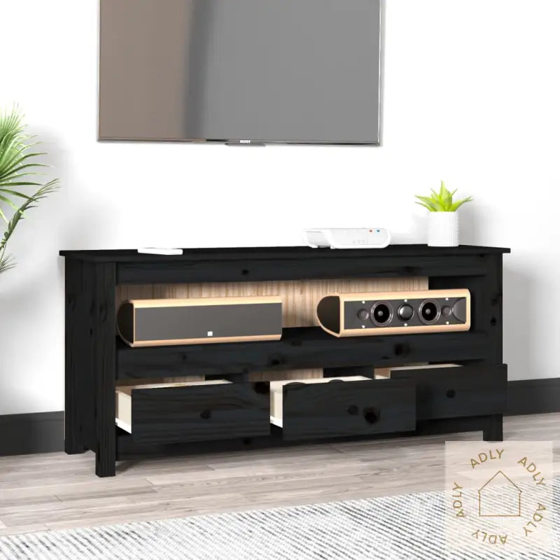 Tv-Benk Svart 114X35X52 Cm Heltre Furu