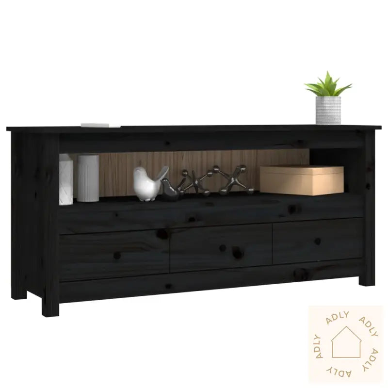 Tv-Benk Svart 114X35X52 Cm Heltre Furu