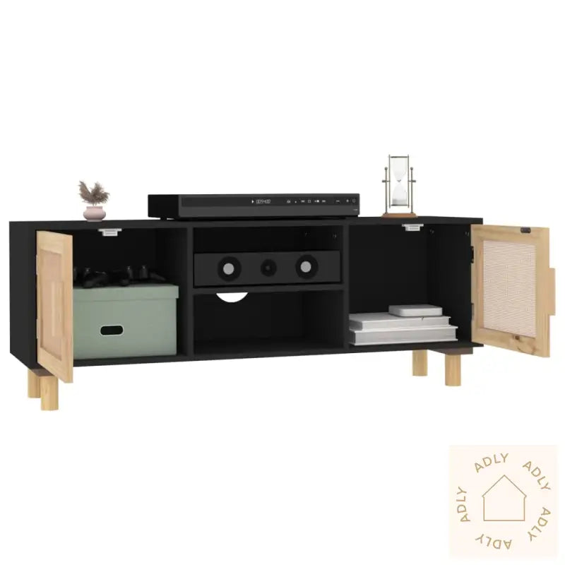 Tv-Benk Svart 105X30X40 Cm Heltre Furu Og Naturrotting