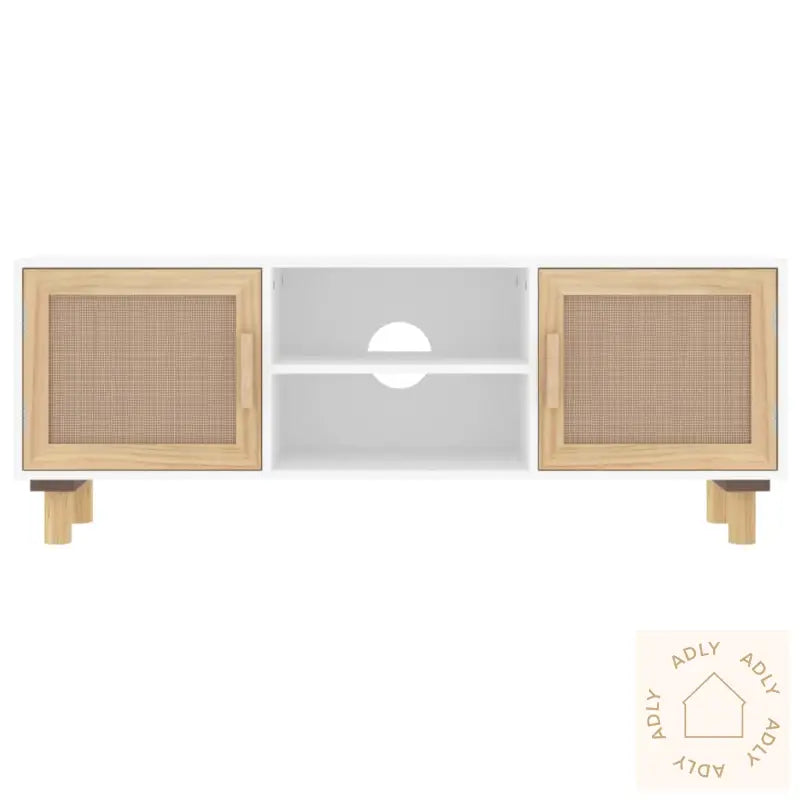 Tv-Benk Hvit 105X30X40 Cm Heltre Furu Og Naturrotting