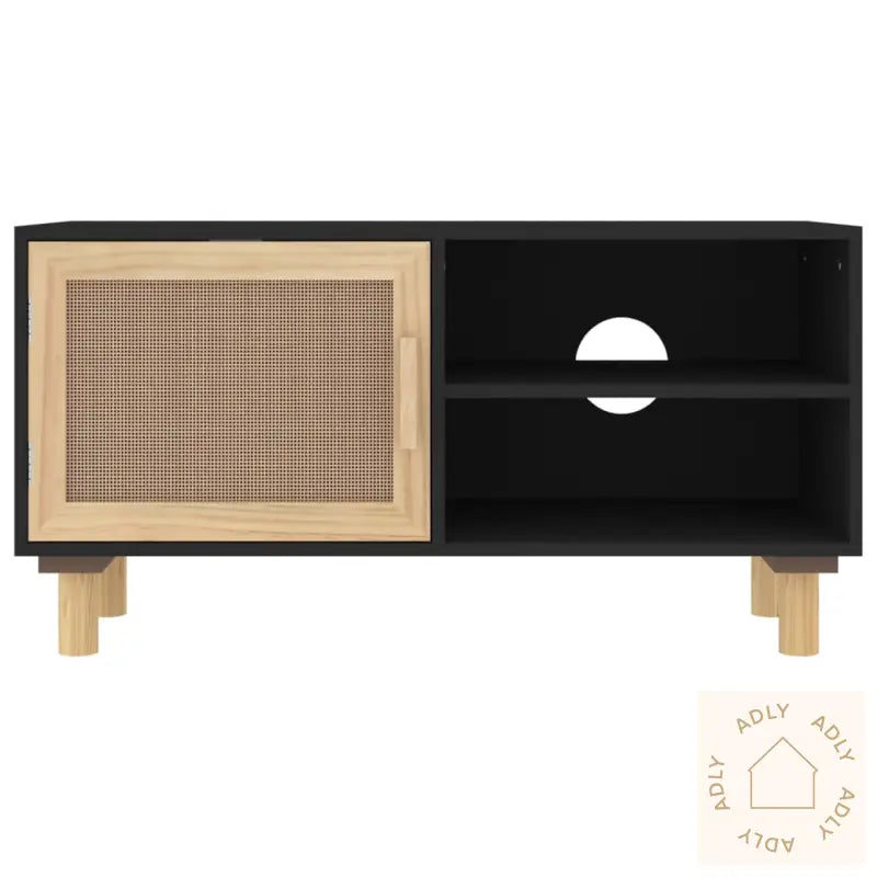 Tv-Benk Svart 80X30X40 Cm Heltre Furu Og Naturrotting