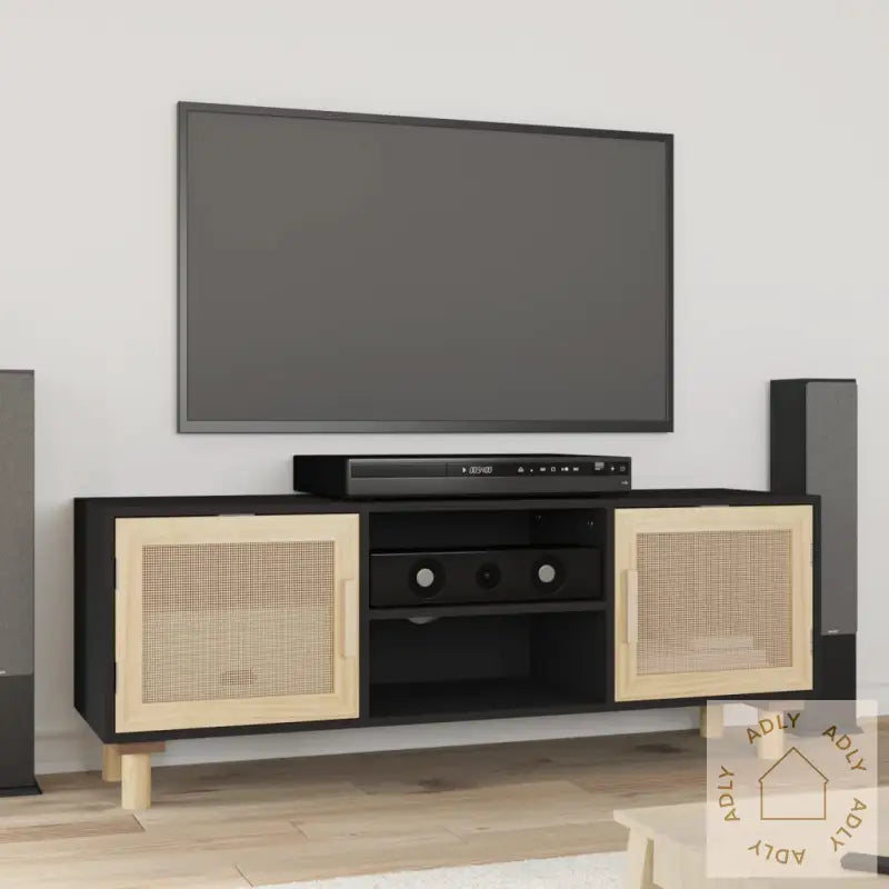 Tv-Benk Svart 105X30X40 Cm Heltre Furu Og Naturrotting