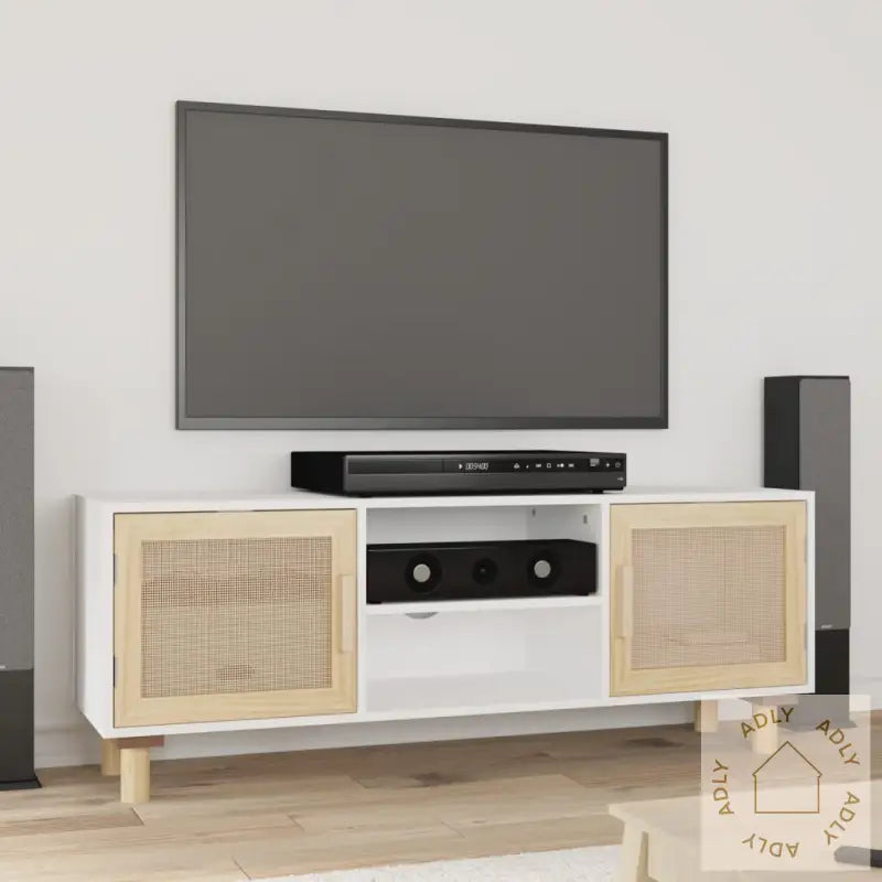 Tv-Benk Hvit 105X30X40 Cm Heltre Furu Og Naturrotting