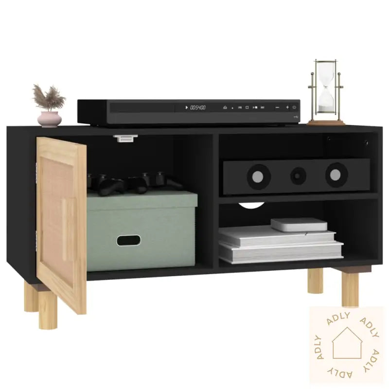 Tv-Benk Svart 80X30X40 Cm Heltre Furu Og Naturrotting