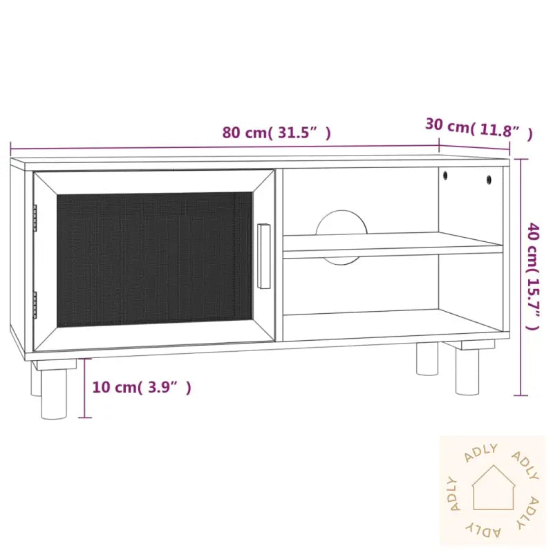 Tv-Benk Svart 80X30X40 Cm Heltre Furu Og Naturrotting