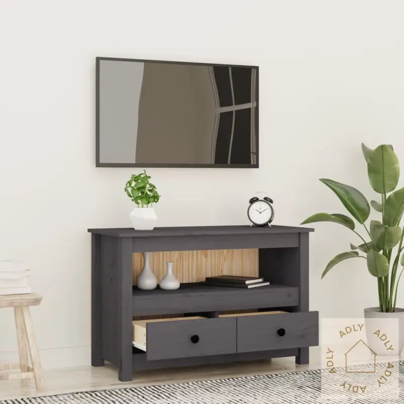Tv-Benk Grå 79X35X52 Cm Heltre Furu