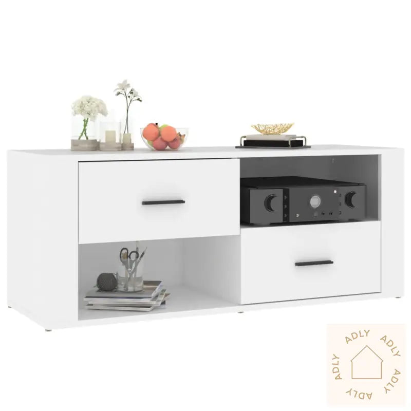 Tv-Benk Hvit 100X35X40 Cm Konstruert Tre