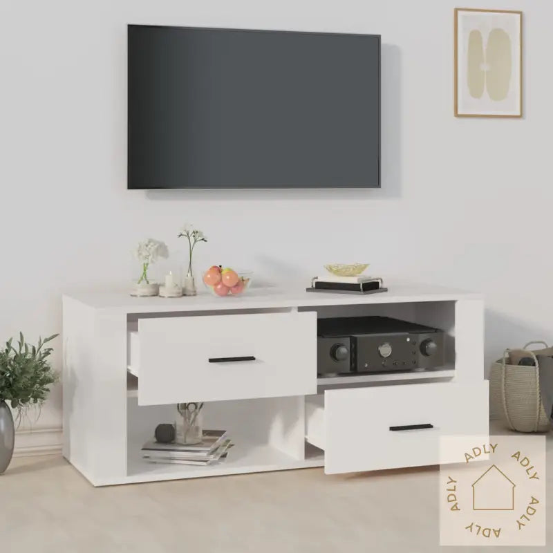 Tv-Benk Hvit 100X35X40 Cm Konstruert Tre