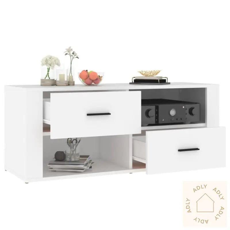 Tv-Benk Hvit 100X35X40 Cm Konstruert Tre