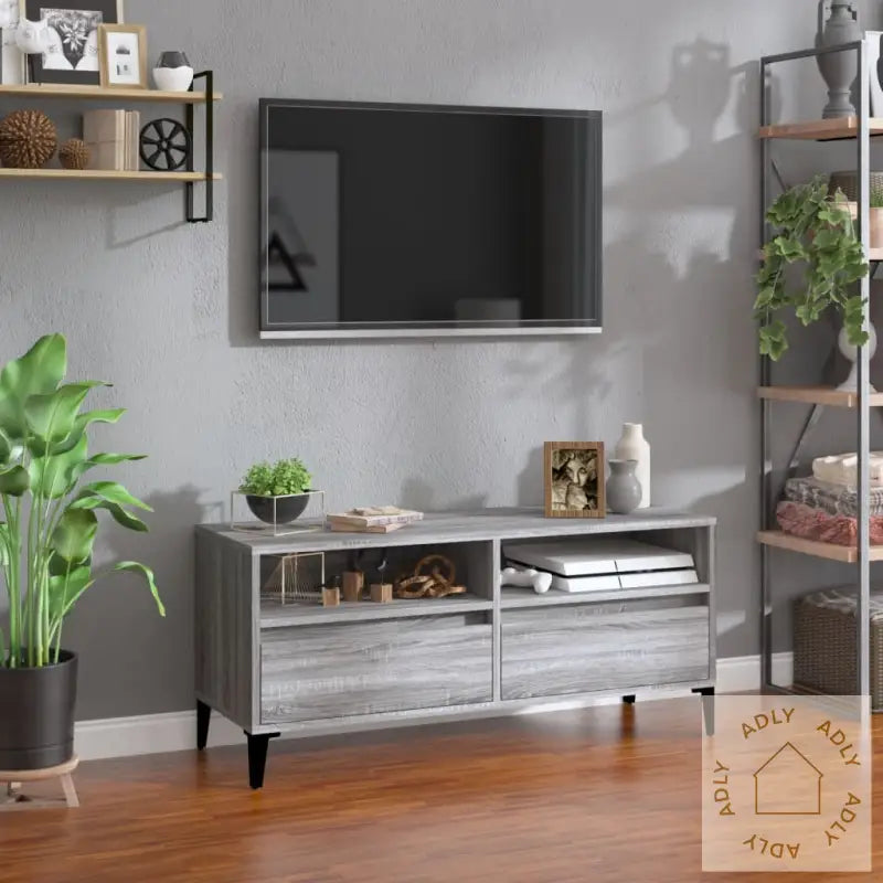 Tv-Benk Grå Sonoma 100X34,5X44,5 Cm Konstruert Tre
