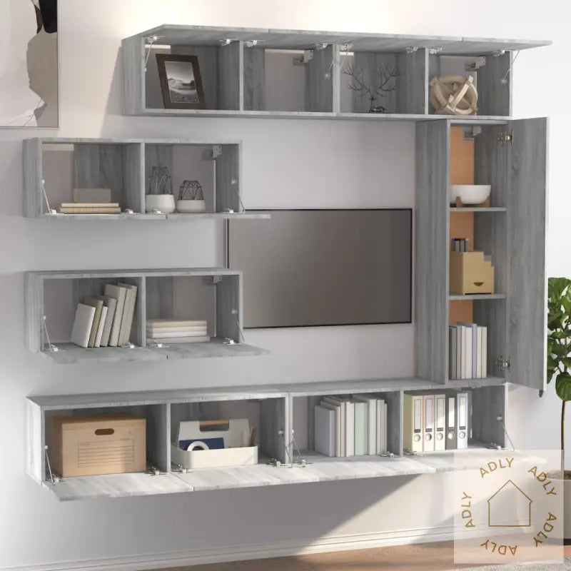 Tv-Skapsett 7 Deler Grå Sonoma Konstruert Tre