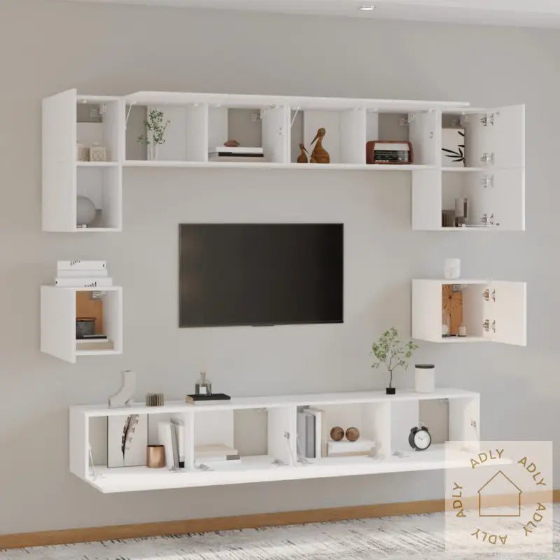 Tv-Skapsett 8 Deler Hvit Konstruert Tre