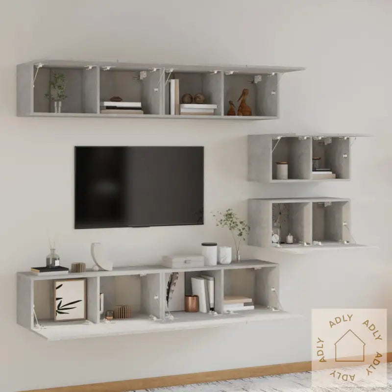 Tv-Skapsett 6 Deler Betonggrå Konstruert Tre