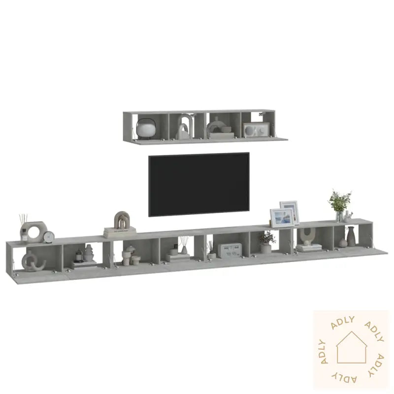 Tv-Skapsett 6 Deler Betonggrå Konstruert Tre
