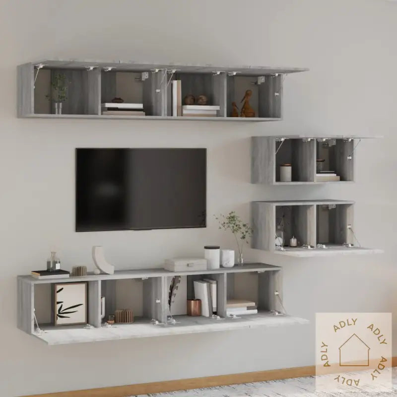 Tv-Skapsett 6 Deler Grå Sonoma Konstruert Tre