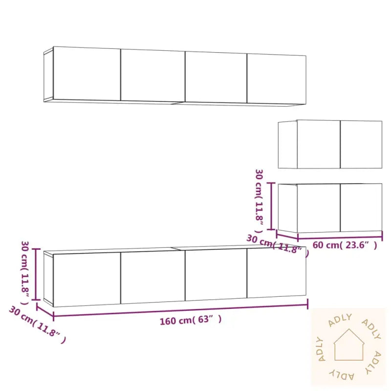 Tv-Skapsett 6 Deler Betonggrå Konstruert Tre