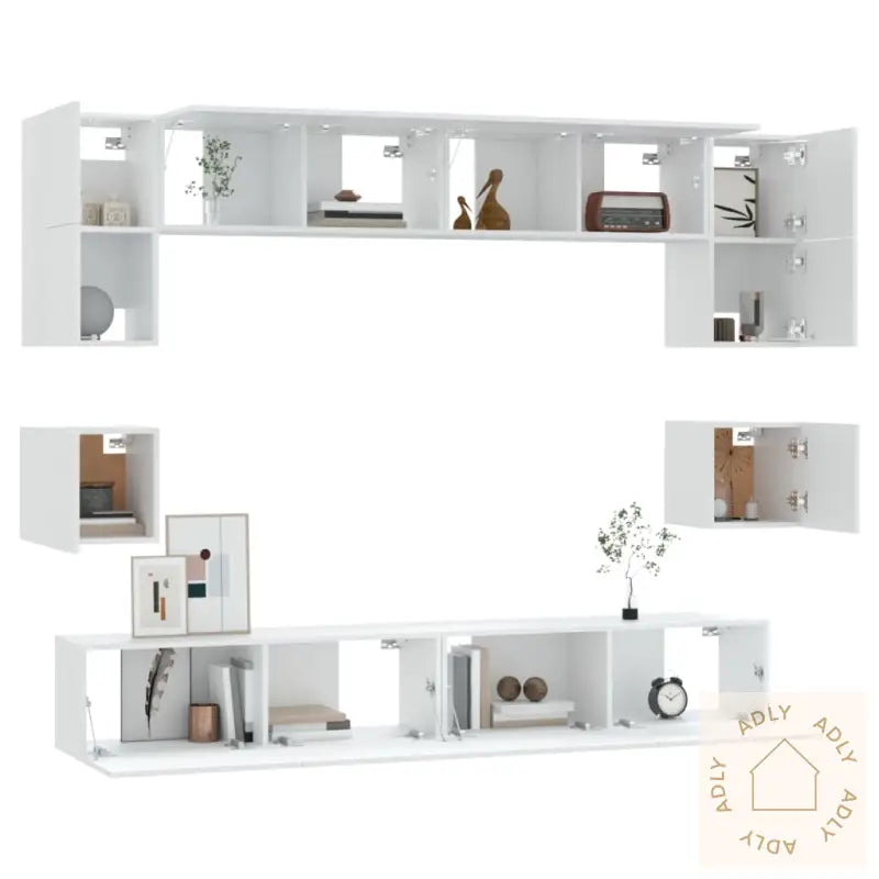 Tv-Skapsett 8 Deler Hvit Konstruert Tre