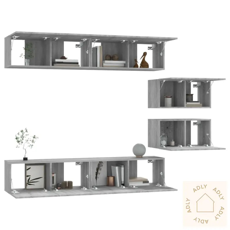 Tv-Skapsett 6 Deler Grå Sonoma Konstruert Tre
