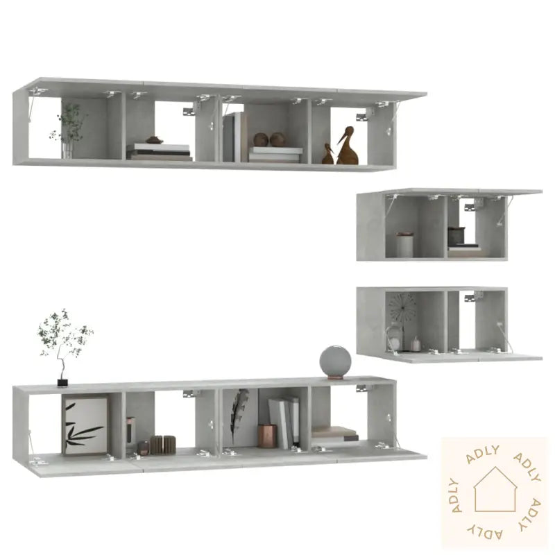 Tv-Skapsett 6 Deler Betonggrå Konstruert Tre