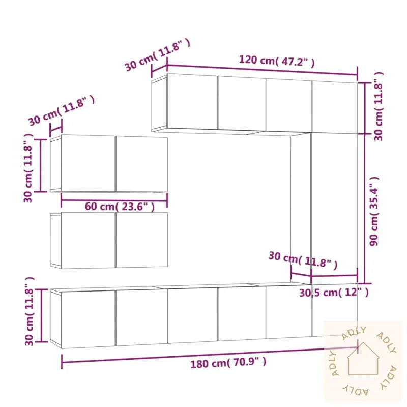 Tv-Skapsett 8 Deler Røkt Eik Konstruert Tre