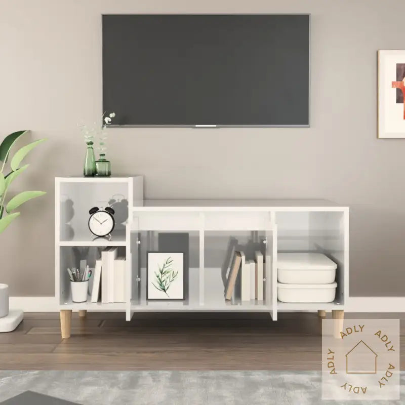 Tv-Benk Høyglans Hvit 100X35X55 Cm Konstruert Tre