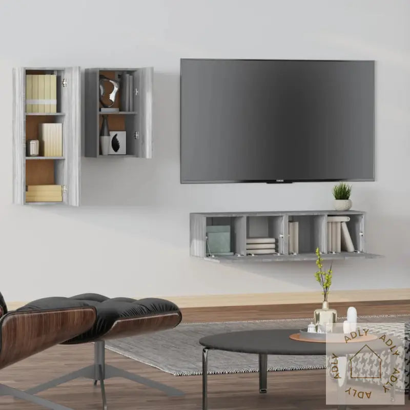 Tv-Skapsett 4 Deler Grå Sonoma Konstruert Tre