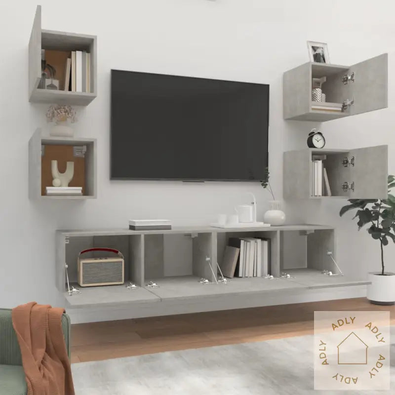 Tv-Skapsett 6 Deler Betonggrå Konstruert Tre