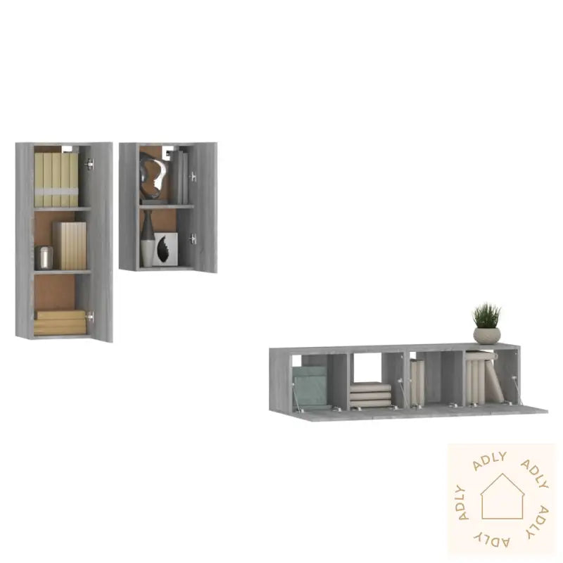 Tv-Skapsett 4 Deler Grå Sonoma Konstruert Tre