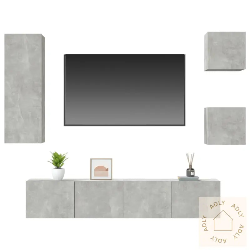 Tv-Skapsett 5 Deler Betonggrå Konstruert Tre